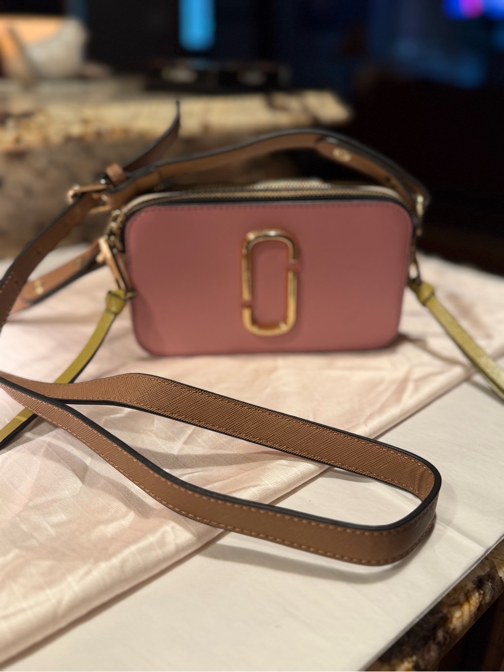 Marc Jacobs Rose Pink Leather Crossbody Camera Bag with Unbranded Strap